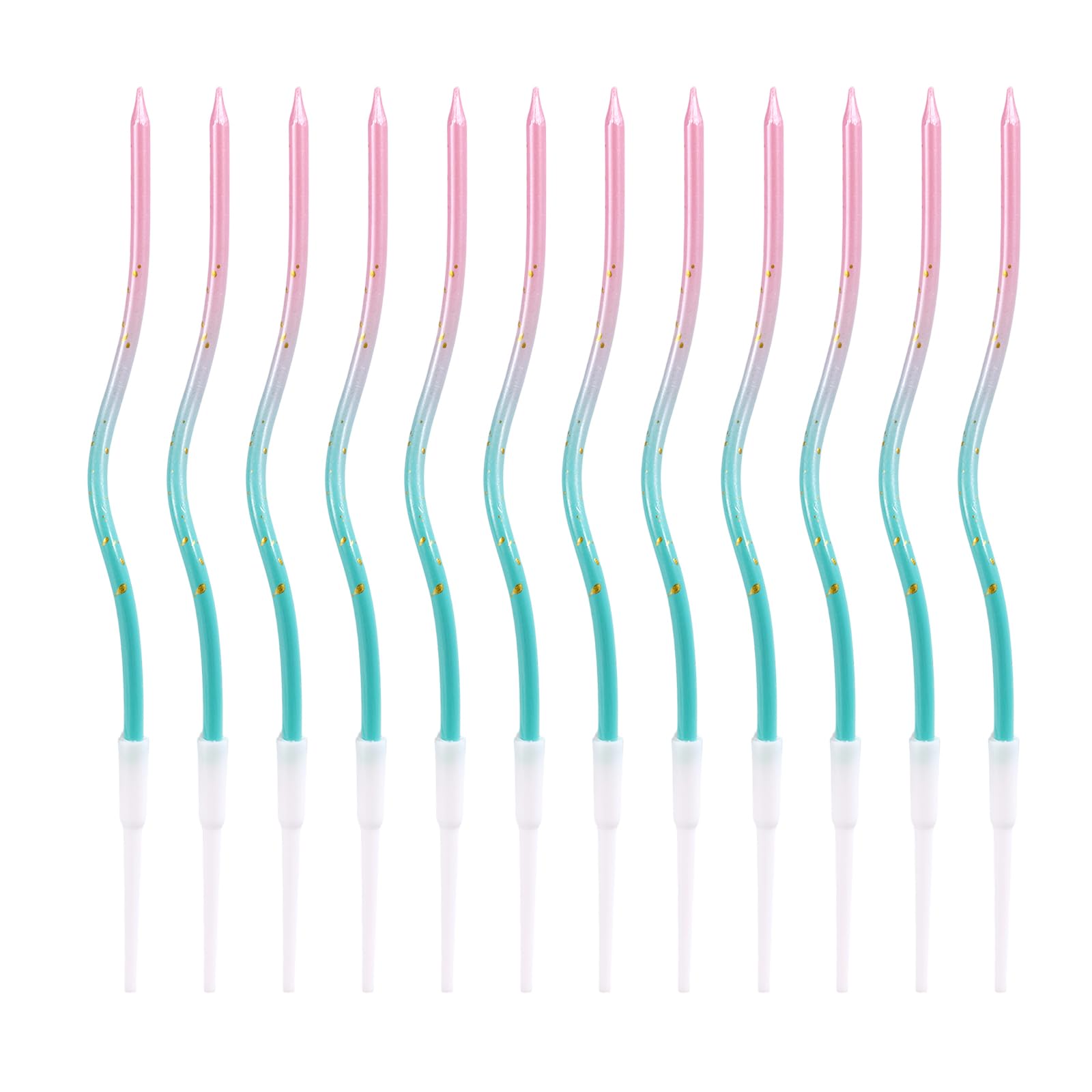 12pcs Twisty Spiral Cake Candles with Holders, Twist Slim Long Birthday Cake Candles Cupcake Decoration with Stand for Birthday Party Wedding Anniversary (Mix Gradient 4)