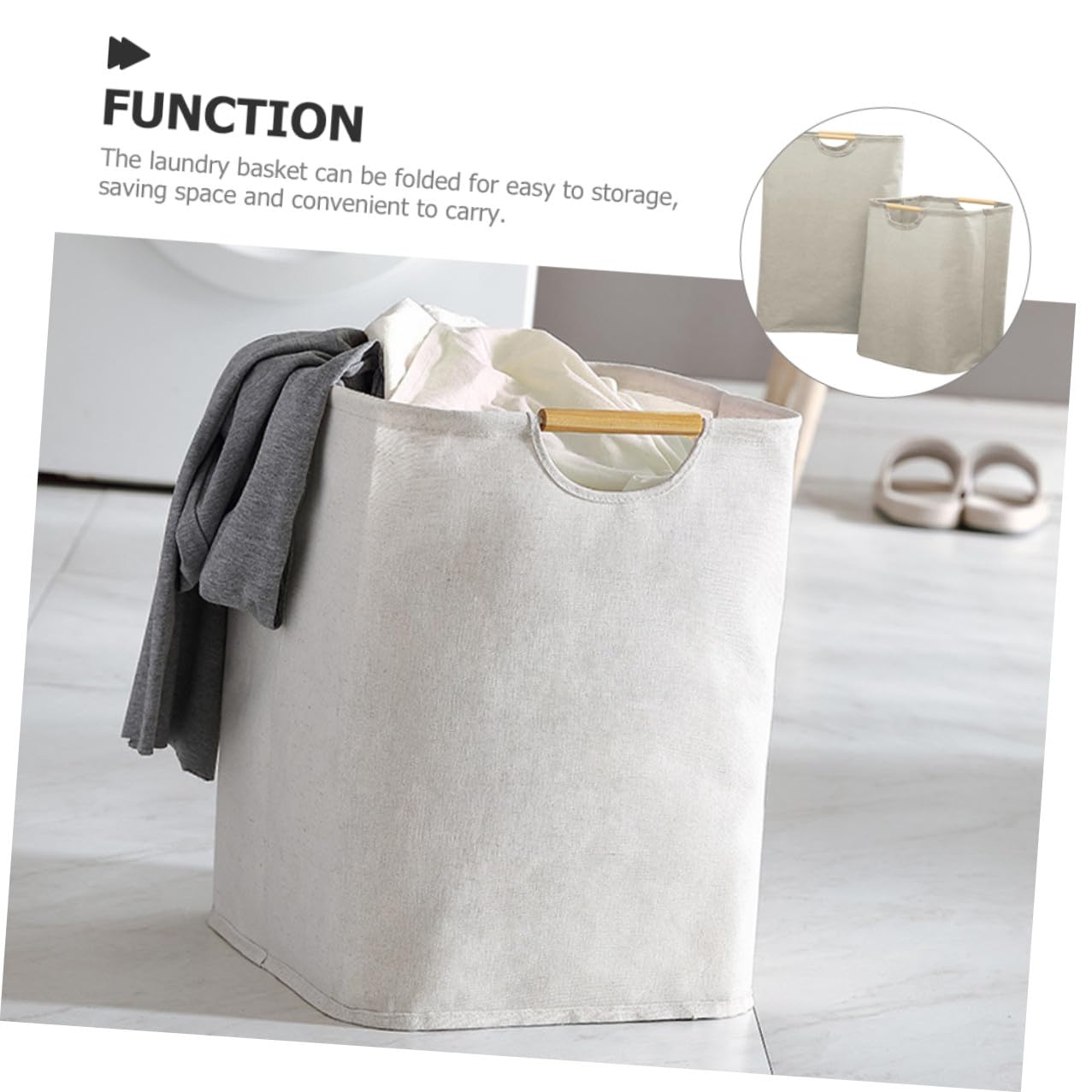 Faltbarer Wäschekorb 60l und 36l, Baumwolle Leinen mit Holzgriff | Faltbarer Wäschekorb Zusammenklappbar, 2 Stück, Beige, für Zuhause und Wohnheim