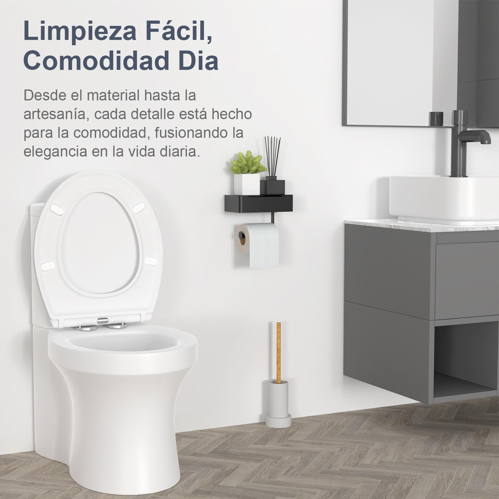 SURFOU Tapa WC Universal en Forma de O, Asiento de Inodoro de Duroplast con Cierre Suave, Soporta hasta 200 kg, Desmontaje Rápido para Limpieza Fácil, con Gomas para Fijación Estable