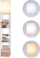 Vista 17 de Lámpara de pie con estantes, lámpara de pie rectangular de gran tamaño con bombilla de temperatura de 3 colores, lámpara de estantería de exhibición