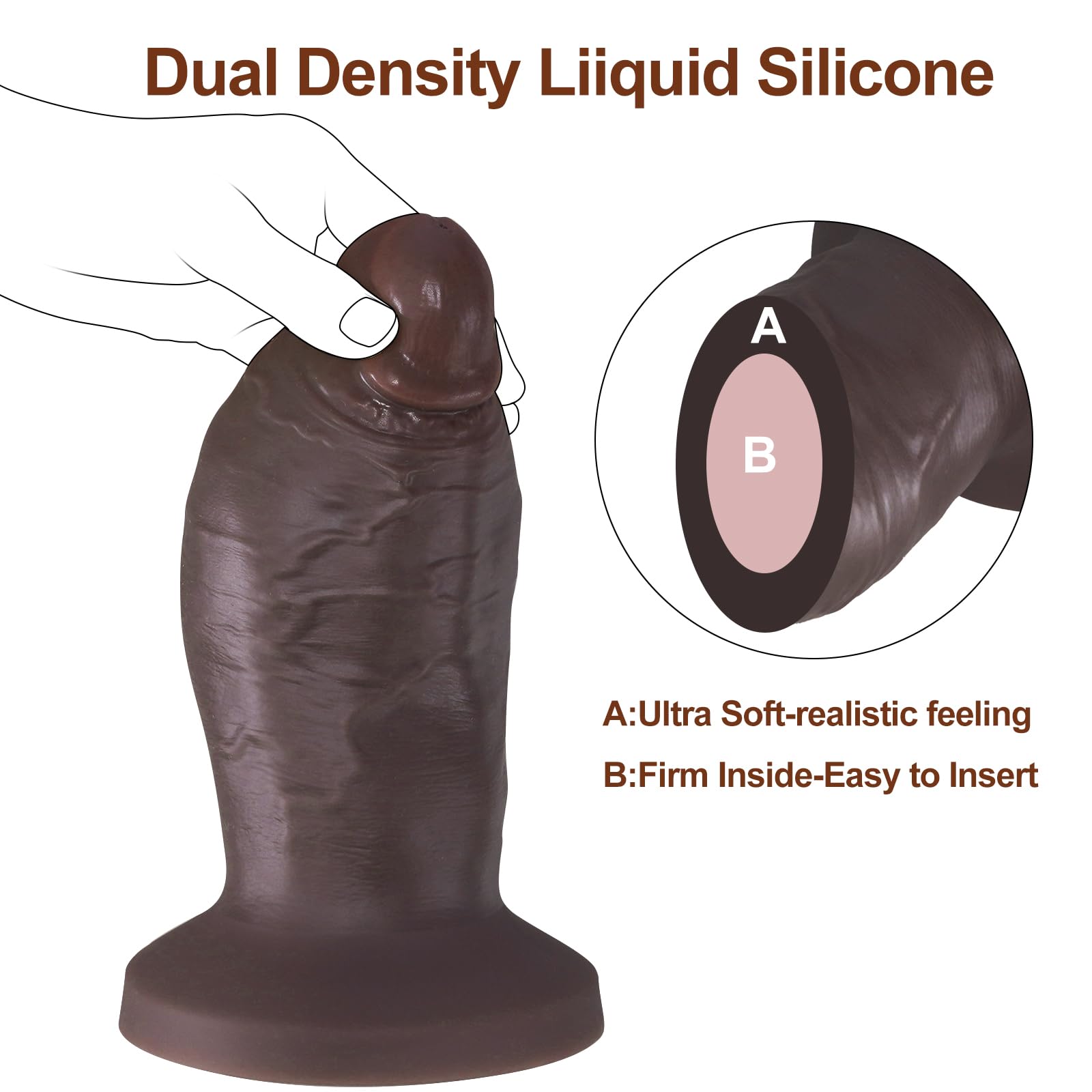 20 * 8,8 cm Dildo Realistico, Enorme Dildo in Silicone con Ventosa, Dilatatore per Punto G e Prostata, Plug Anale di Grande Diametro, Giocattolo Sessuale Per Uomini e Donne Esperti (Dark Brown)