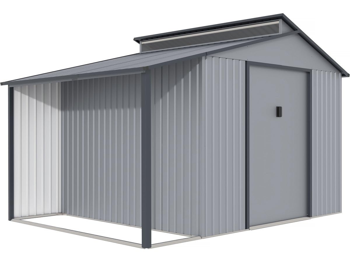 Abri de Jardin métal avec pergola Madras - 9.12 m² - 257 x 355 x 237 cm - Gris