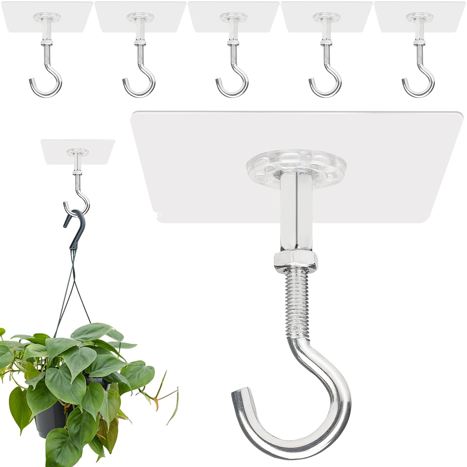Amazon.com: FOWSRHRG Adhesive Ceiling Hooks for Hanging Plants, 6 Pack  Large Heavy Duty Command No Hole Metal Hook, No Drill Strong Sticky Outdoor  Ceiling Hanger, Stick on Hooks for Lights, Wind Chimes :