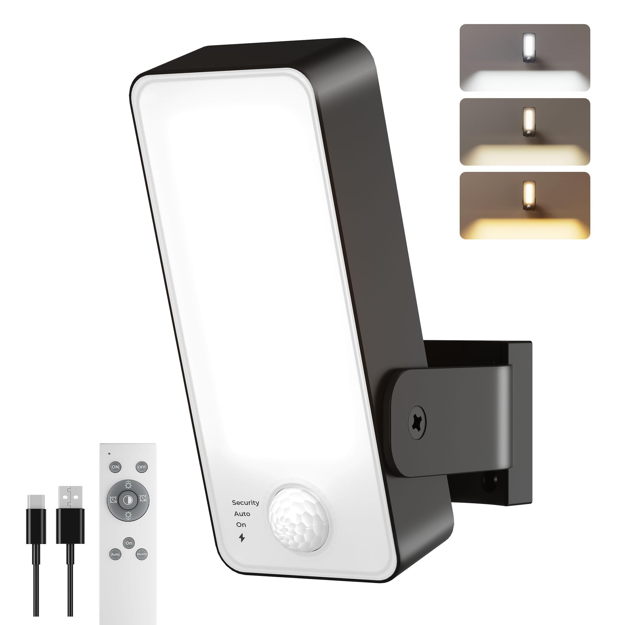 Außenlampe mit Bewegungsmelder, 10000mAh Akku Aussenlampe mit Bewegungsmelder, Fernbedienung, 3 Modi, 3 Lichtfarben, IP65 Wasserdichte Außenleuchte für Veranda, Garage, Terrasse, Hof, Haustüren