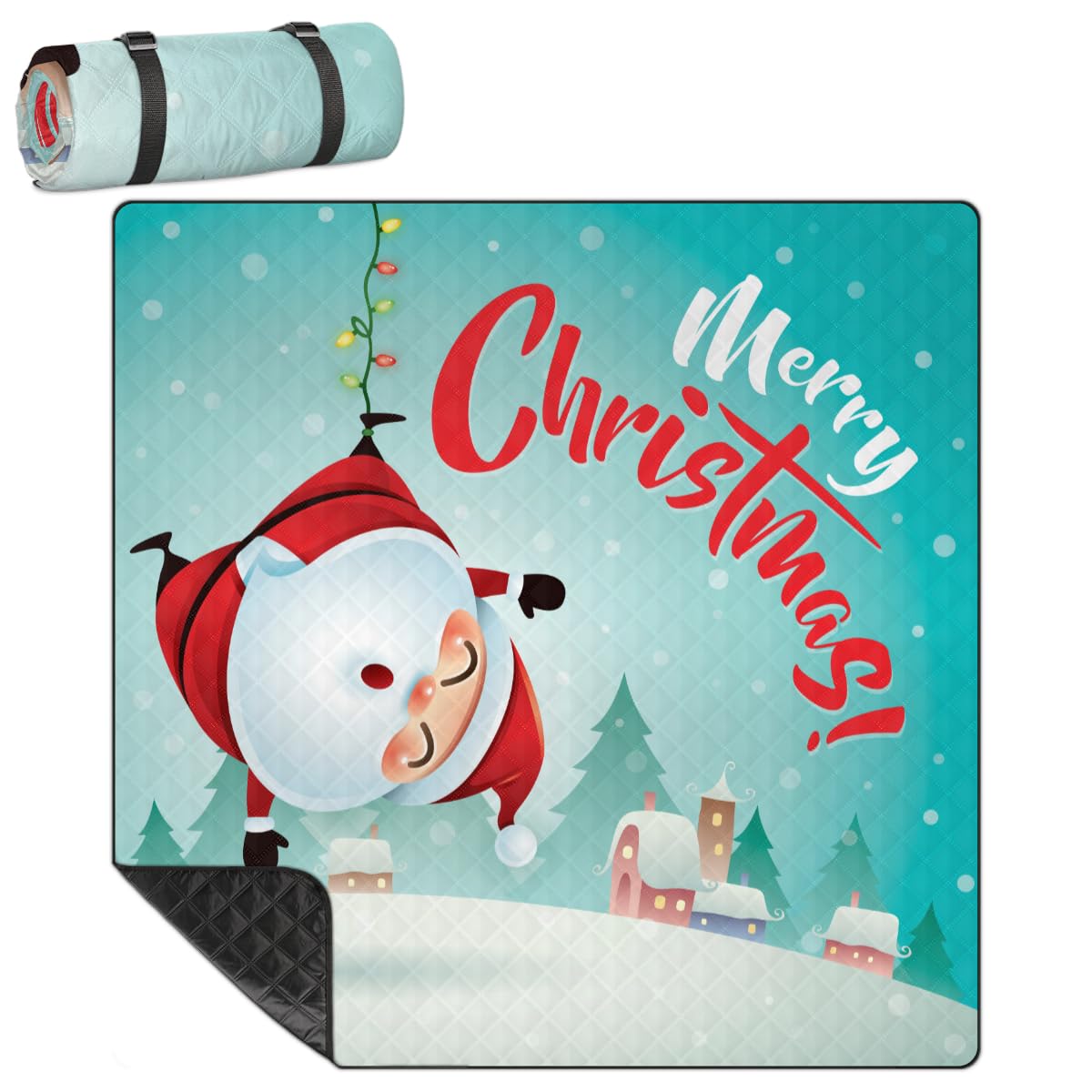 Shimoshe Extra Large Picnic Blankets 79”x 79”, Funny Santa Claus Waterproof Foldable Picnic Mat with Straps Portable Beach Blanket for Camping Park Grass Beach Indoor