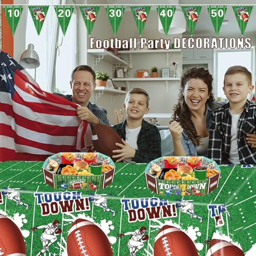Football Party Decorations Table Cloth Favors Set, Football Field Tablecloth Rugby Game Rectangle Tablecloth Cover and Football Banner Flag for Football Themed Supplies Gift Celebration Decor - Thumbnail 3