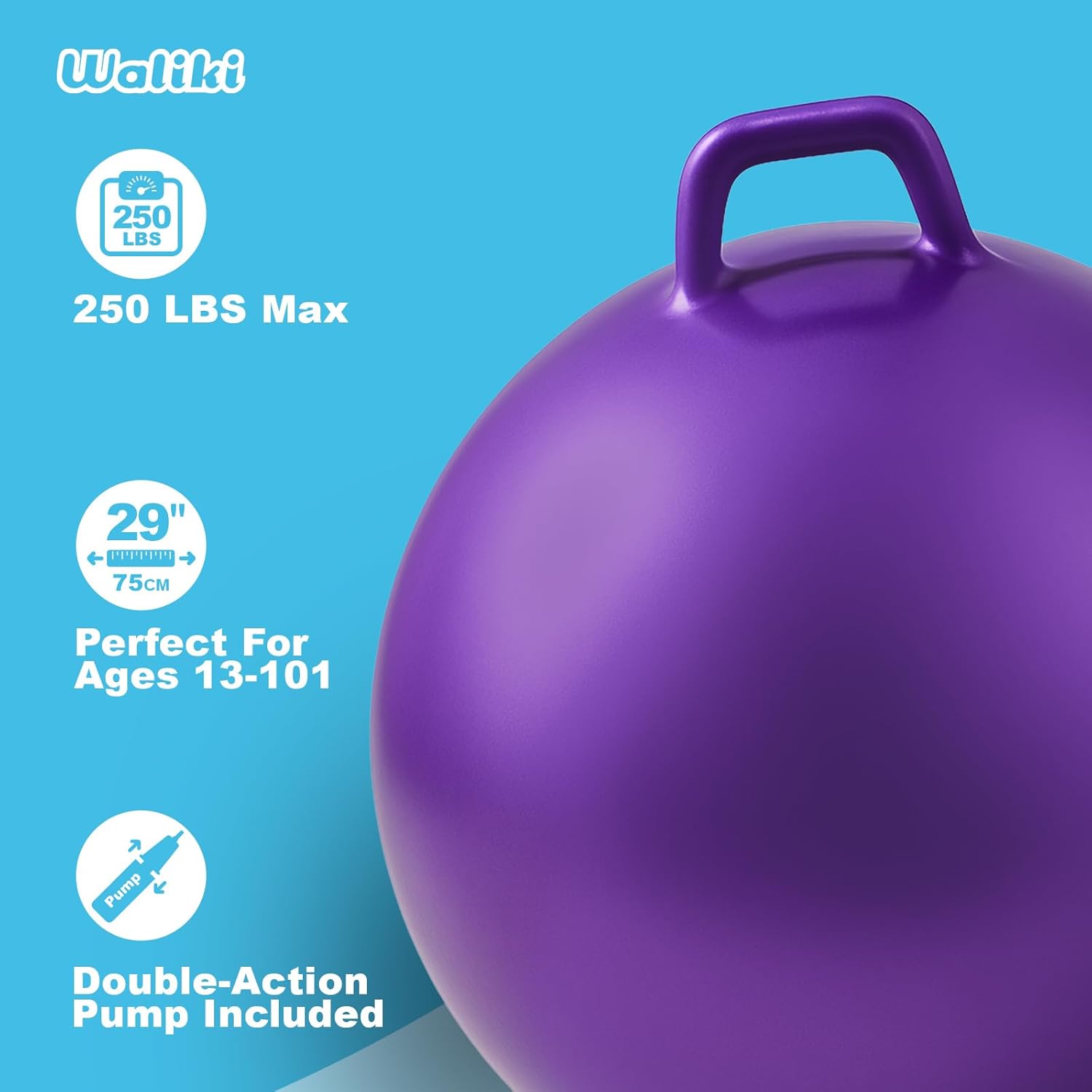 WALIKI Hopper Ball for Adults | 29" Purple Jumping Toy | Hippity Hop | Fun Outdoor Game for Parties & Family Activities