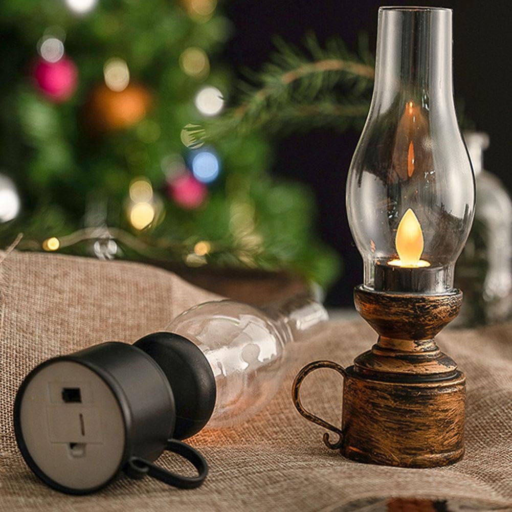 Lampada a cherosene vintage a LED, senza fiamma, a batteria, lampada da tavolo retrò, lanterna da tavolo per interni, decorazione per la casa, illuminazione di emergenza e decorazione del patio