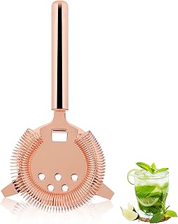 Cocktail Strainer, Rose Gold Stainless Steel Martini Drink Strainer Ice Filter for Professional Bartenders and Mixologists