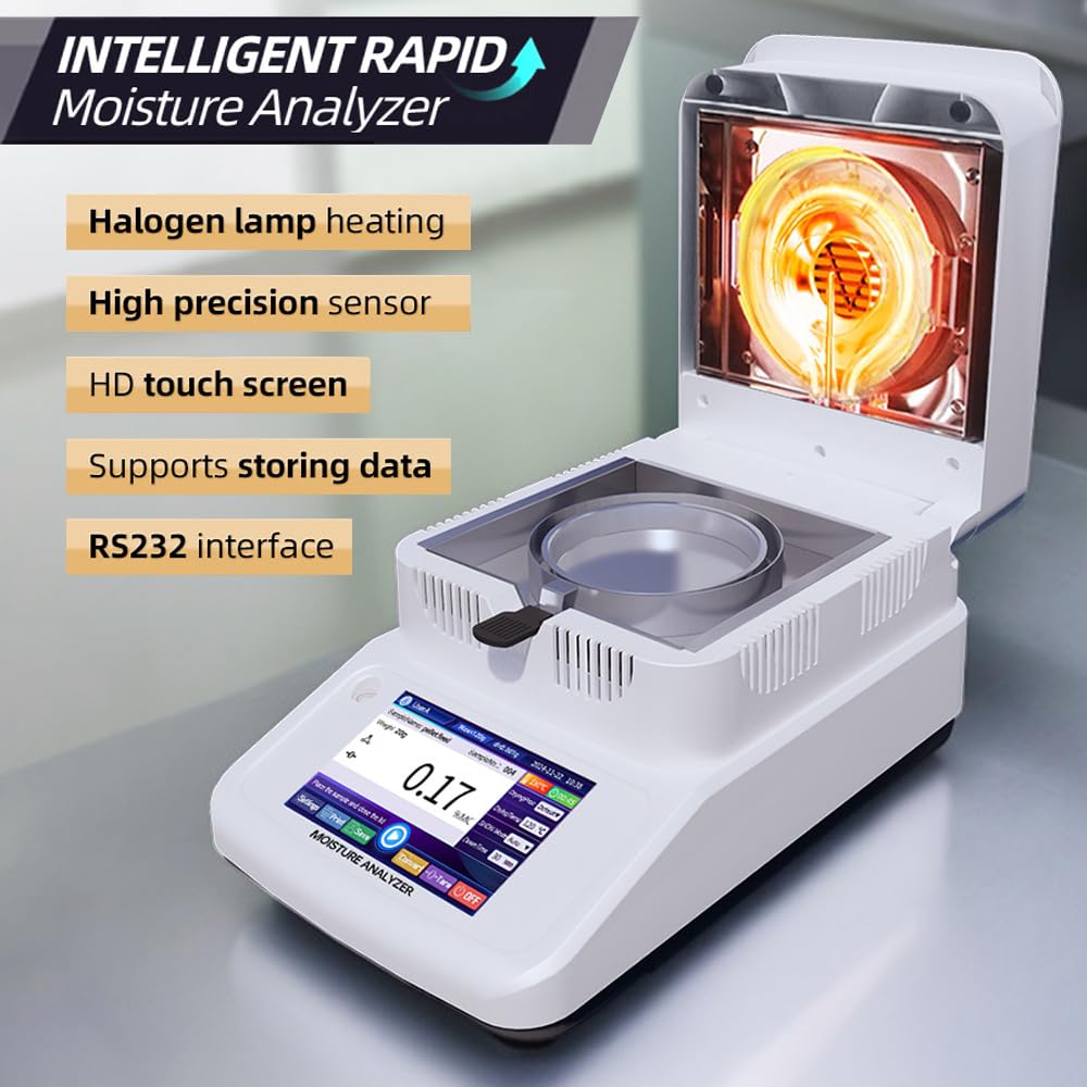 Analizador de humedad halógeno de equilibrio automático de laboratorio, legibilidad, 0,01 % de capacidad, 120 g, precisión de 1 mg, 2 mg, 5 mg de calentamiento y secado para granos, madera y