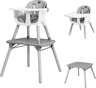 COSTWAY Convertible Baby High Chair, Adjustable Infant Dining Chair with Removable 2-Position Tray, 5-Point Harness, Toddler Feeding Highchair for 6-36 Months (Grey)