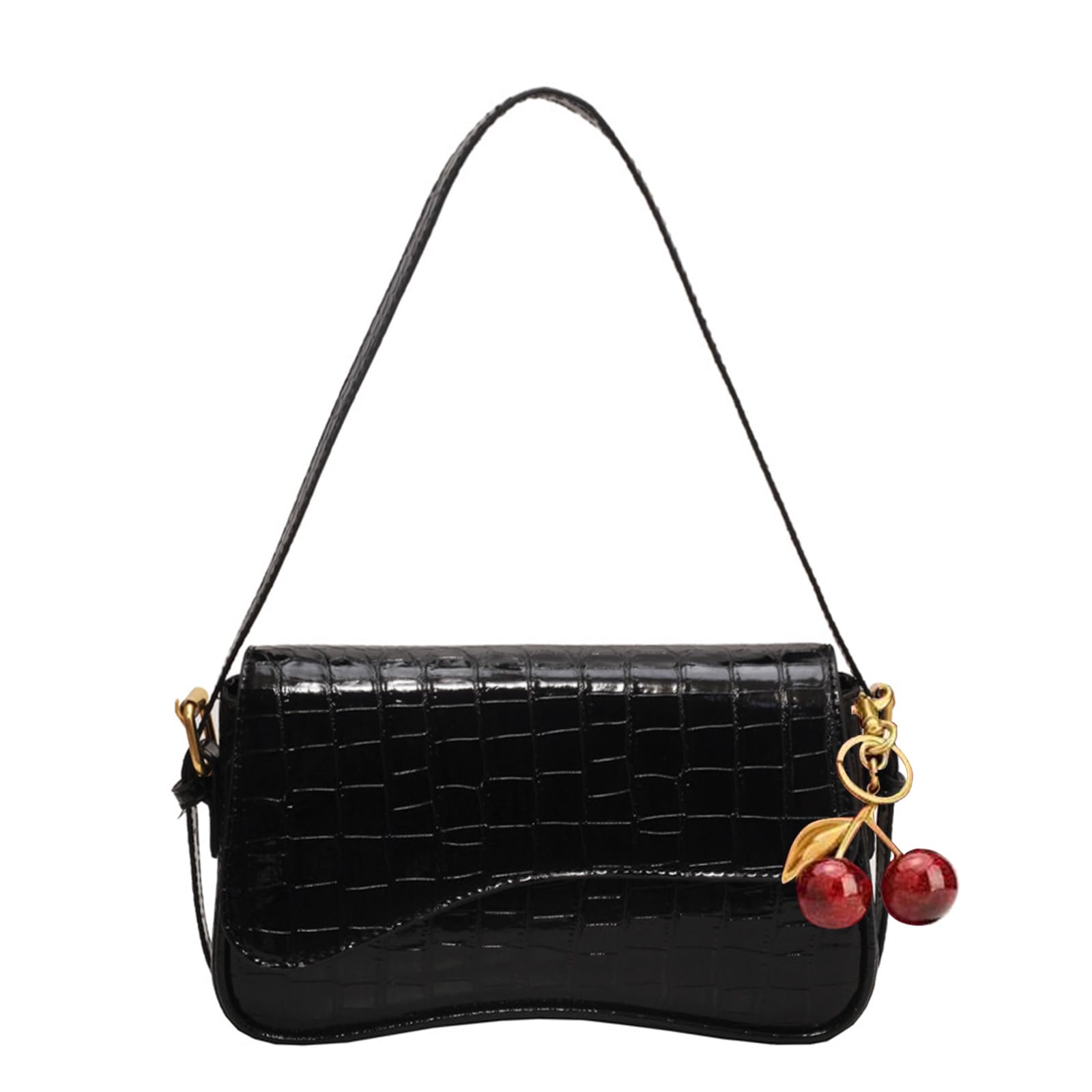 Shoulder Bags for Women Y2K Purse Trendy Cherry Hobo Handbags Vegan Leather Clutch Saddle Bag with 2 Removable Strap