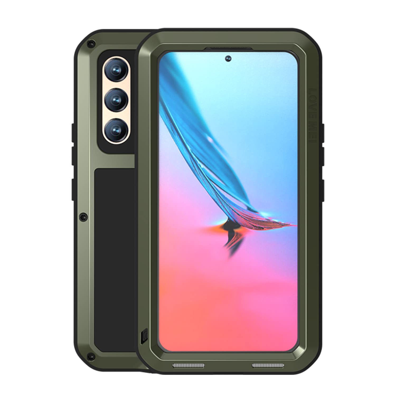 LOVE MEI Military Rugged Case for Samsung Galaxy S22, with Tempered Glass Screen Protector, Shockproof Dustproof Scratch Proof Hybrid Metal and