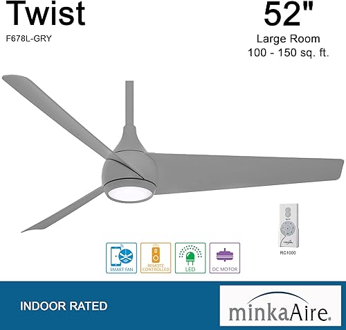 Miniatura 4 de Minka Aire F678L-GRY - Ventilador de techo giratorio de 52 pulgadas con luces LED y control remoto, color gris