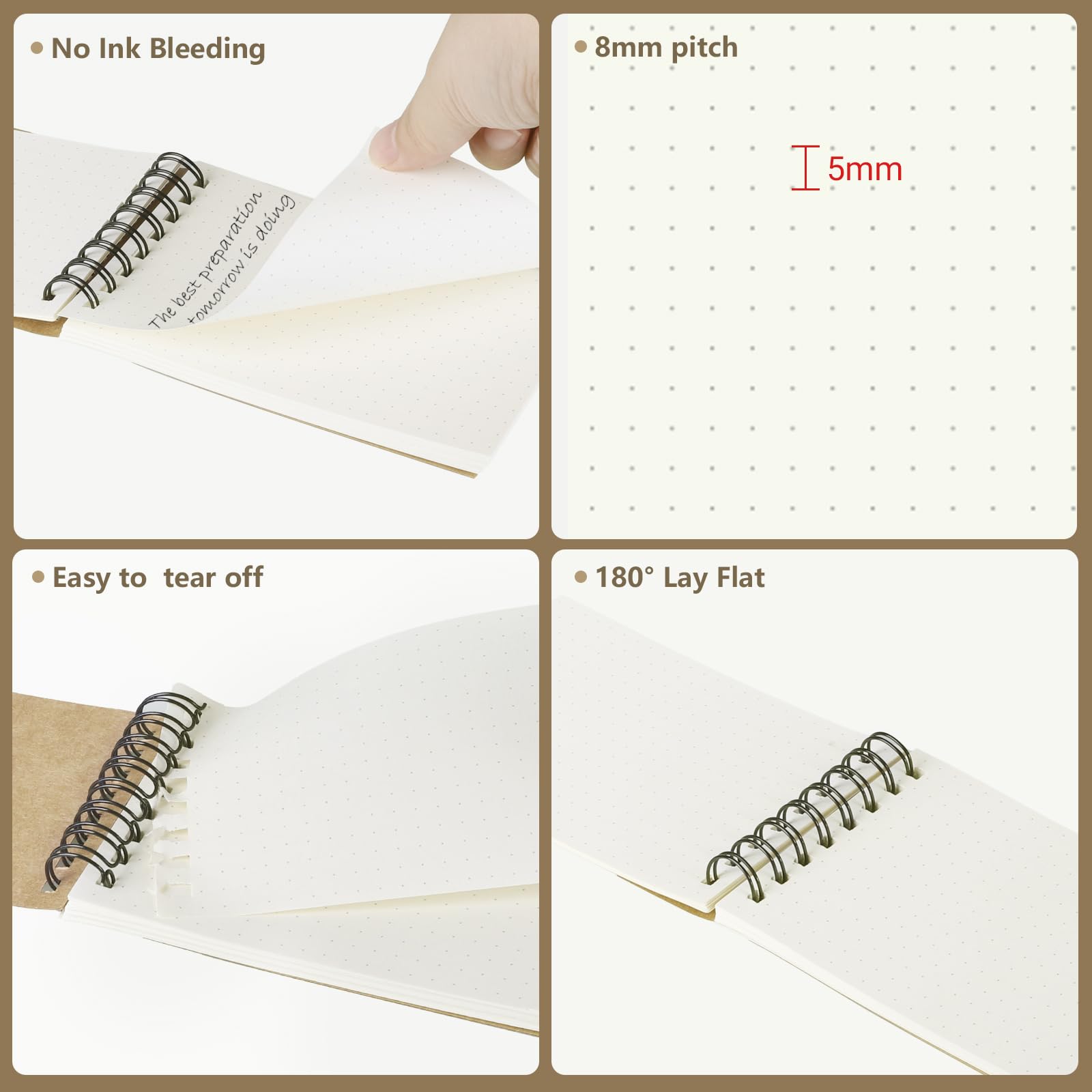 ZMCYN 15 Pcs 3x5 Inch Small Spiral Dotted Notebook, Kraft Cover Pocket Notebook A7 Bulk, Mini Spiral Dotted Notepad for Note Taking, School, Office(100 Pages/50 Sheets) - Image 3