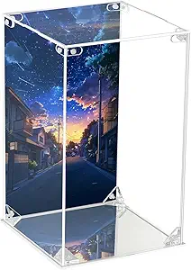 CHILLCASE UV Printed Background Acrylic Display Case with Mirror Base Anime Scene Clear Display Box Stand for Collectible Showcase for Action Figures Models PVC(Night,5.9×5.9×9.8 inch