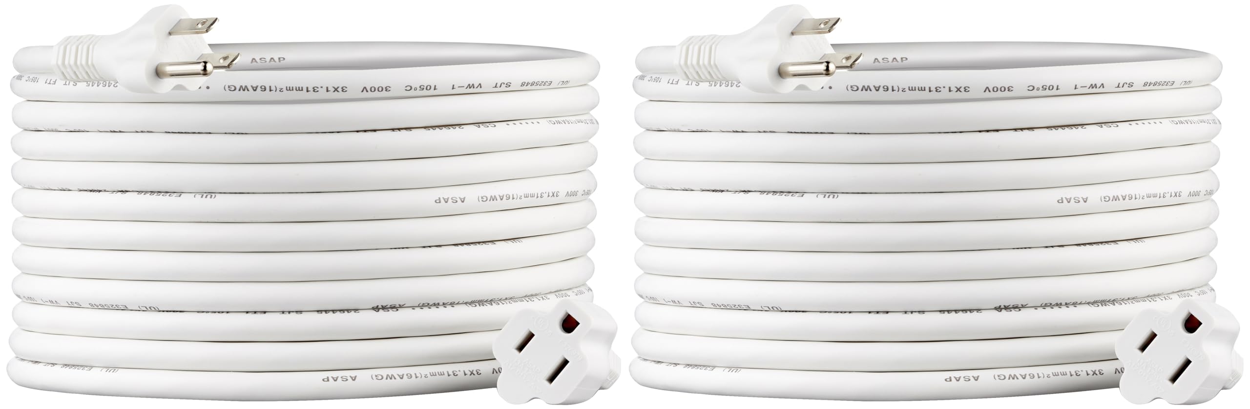 Amazon Basics 20-Foot Extension Cord - 13 Amps, 125V - 2-Pack, White