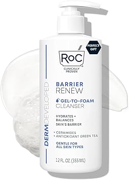 RoC Barrier Renew Gel to Foam Non Drying Foaming Facial Cleanser to Hydrate Skin, facial cleanser for sensitive skin, 12 Ounces