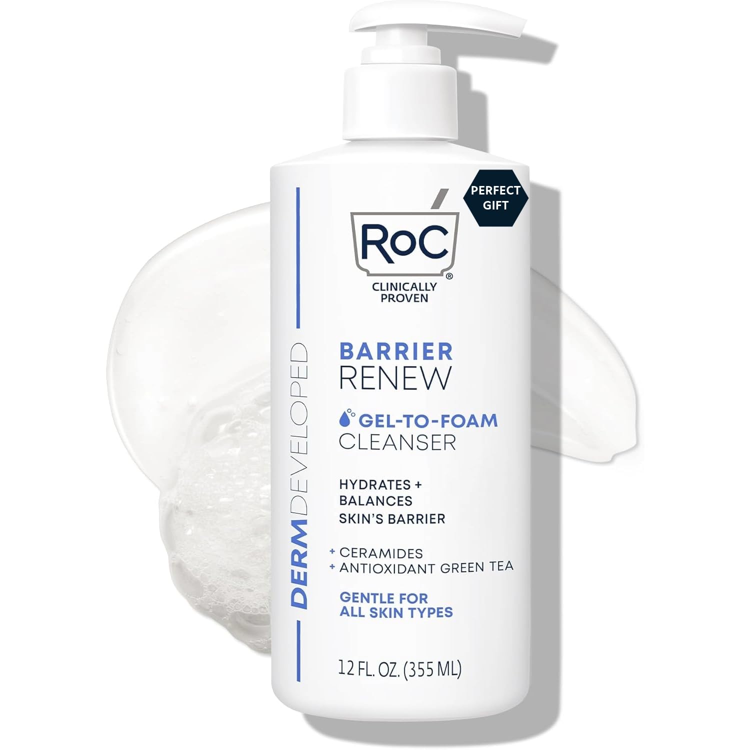 RoC Barrier Renew Gel to Foam Non Drying Foaming Facial Cleanser to Hydrate Skin, facial cleanser for sensitive skin, 12 Ounces
