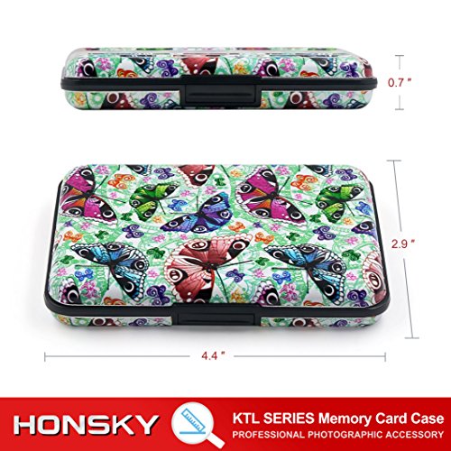 Honsky 2 Set Aluminum Water Resistant UHS-I SD Micro SD SDHC SDXC SecureDigital Memory Card Carrying Case Holder Organizer Box Keeper Computer Camera Media Storage Organization, Butterfly