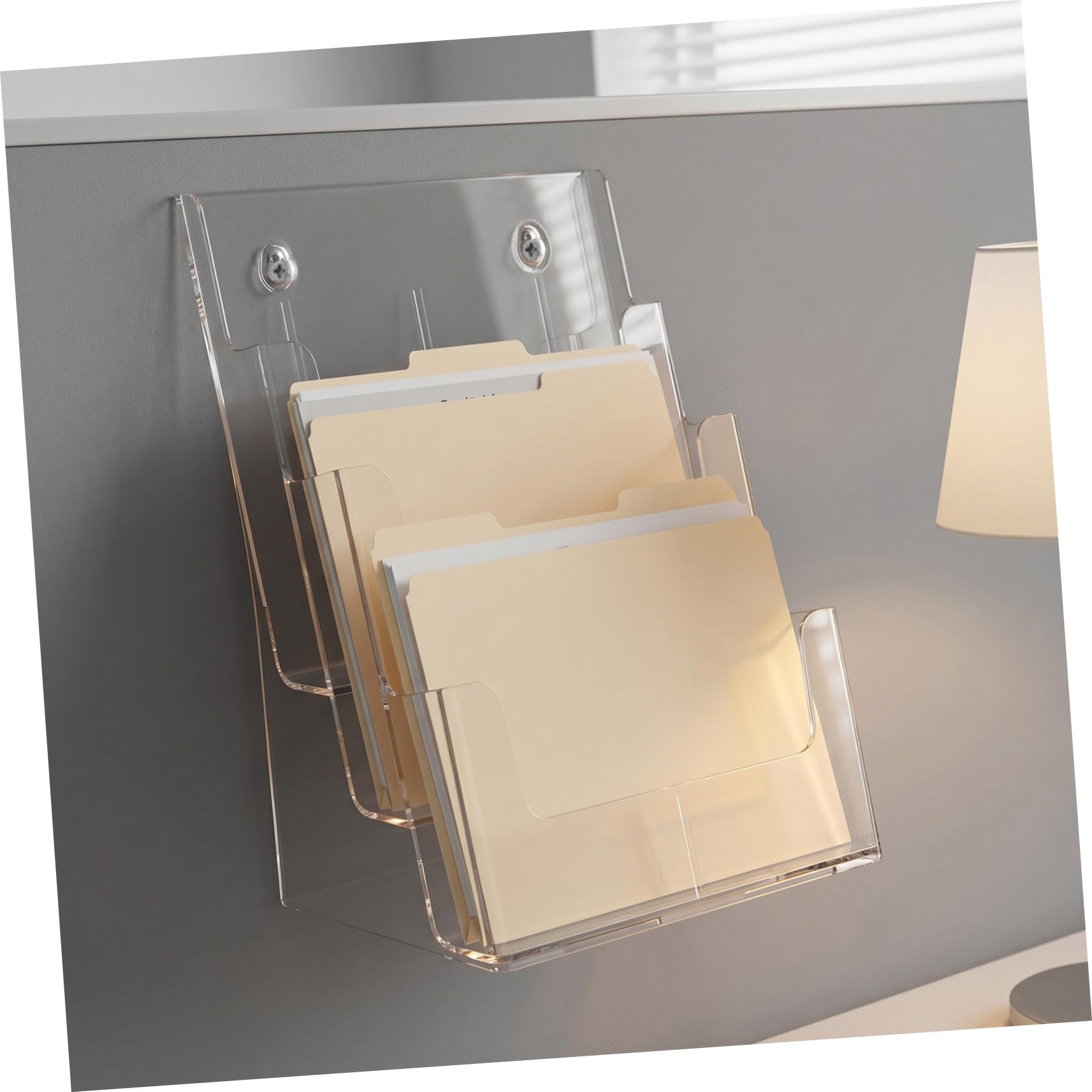 Porta Riviste Acrilico Trasparente a 3 Strati 245x160x320mm, Organizzatore di Documenti Cartacei e Portaoggetti per Ufficio, Scaffale Portadocumenti da Scrivania per Cataloghi