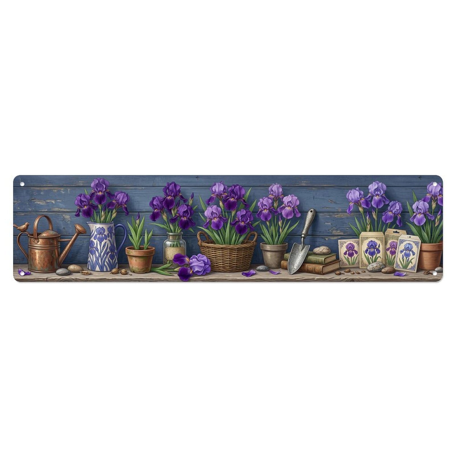 Floral Garden Tools Iris Purple Pattern Print Metal Tin Sign