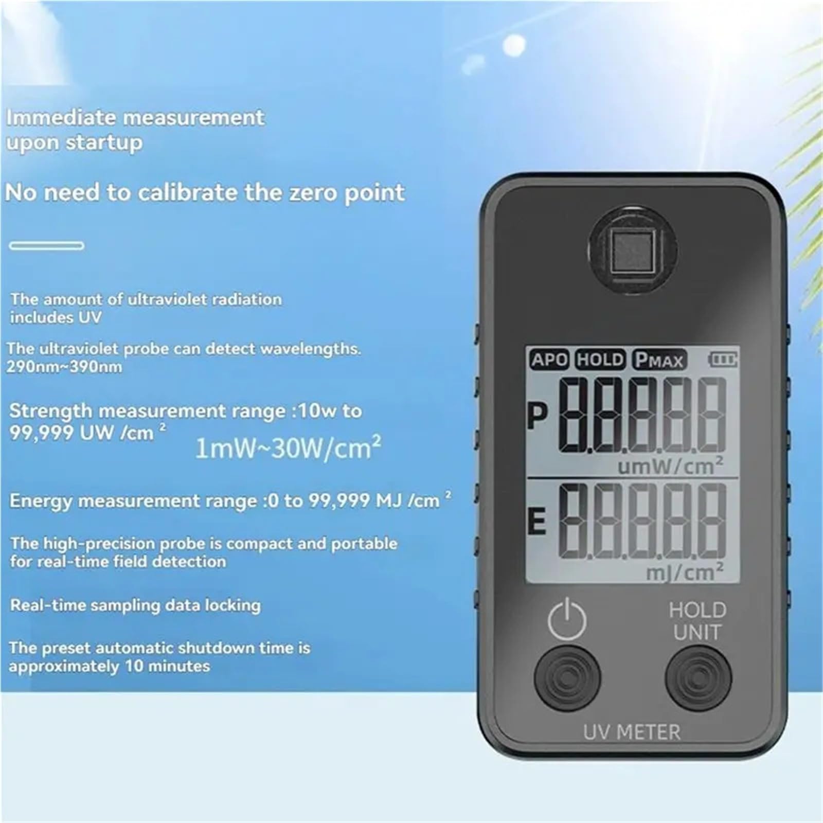 Detector de lámpara UV Radiómetro UV Intensidad UVA/UVB Medidor de irradiancia de energía Medidor de energía Monitor de irradiancia