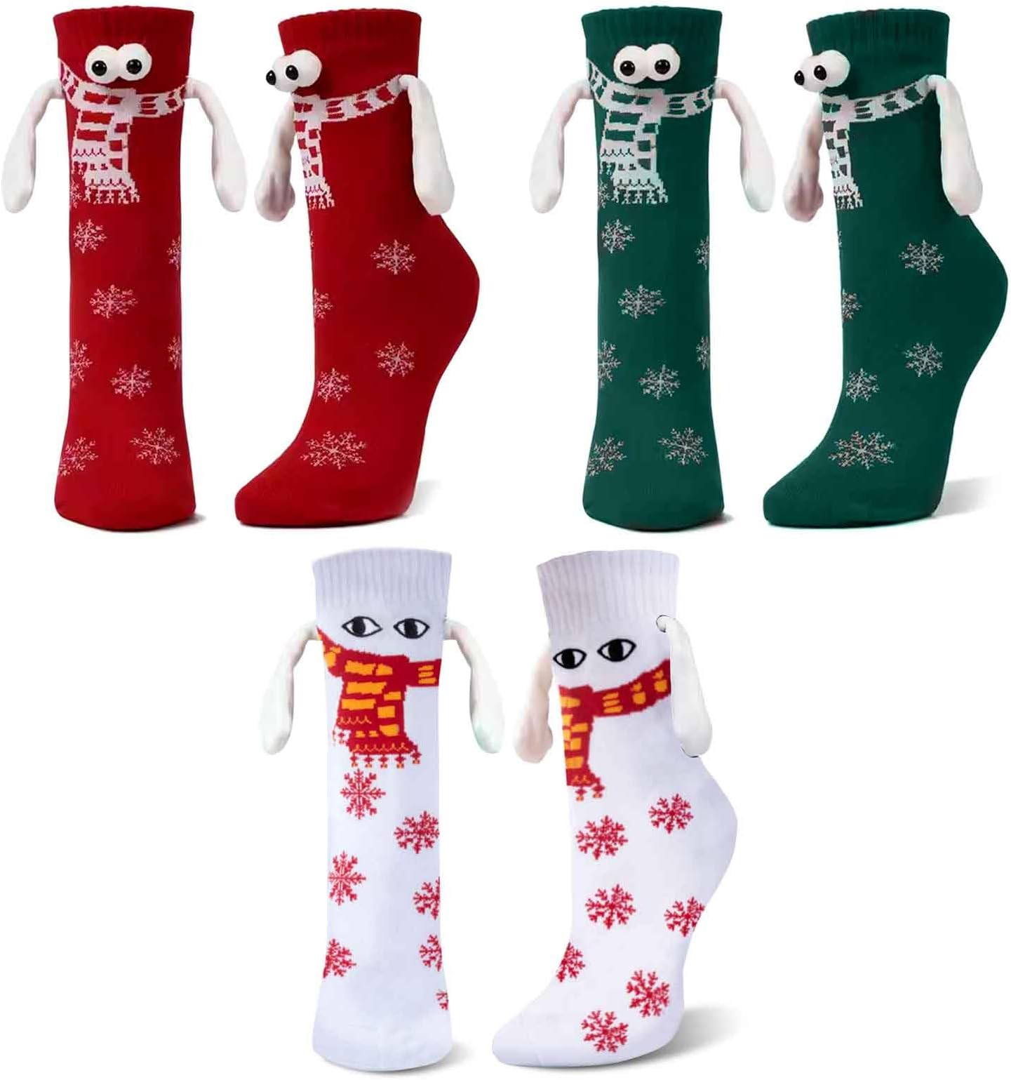 3 Pairs Funny Christmas Couple Holding Hands Socks,Cute Funny 3D Holding Hand Couple Socks,Hand Holding Mid Tube Cute Socks with Eyes,Hand in Hand Socks Friendship Socks for Women Men