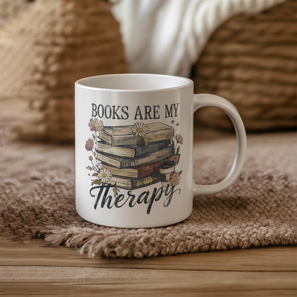 Funny Book Mug Gift for Book Lovers Readers, Books Are My Therapy Novelty Books Gift for Librarian Bookish Bookworm Women 11oz - Image 5