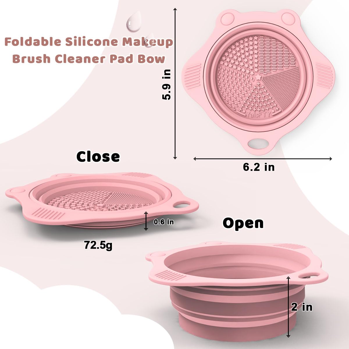 YalsFTY - Cuenco limpiador de brochas de maquillaje de silicona plegable, herramienta de limpieza portátil para brochas de maquillaje, esponjas y polvos (rosa)
