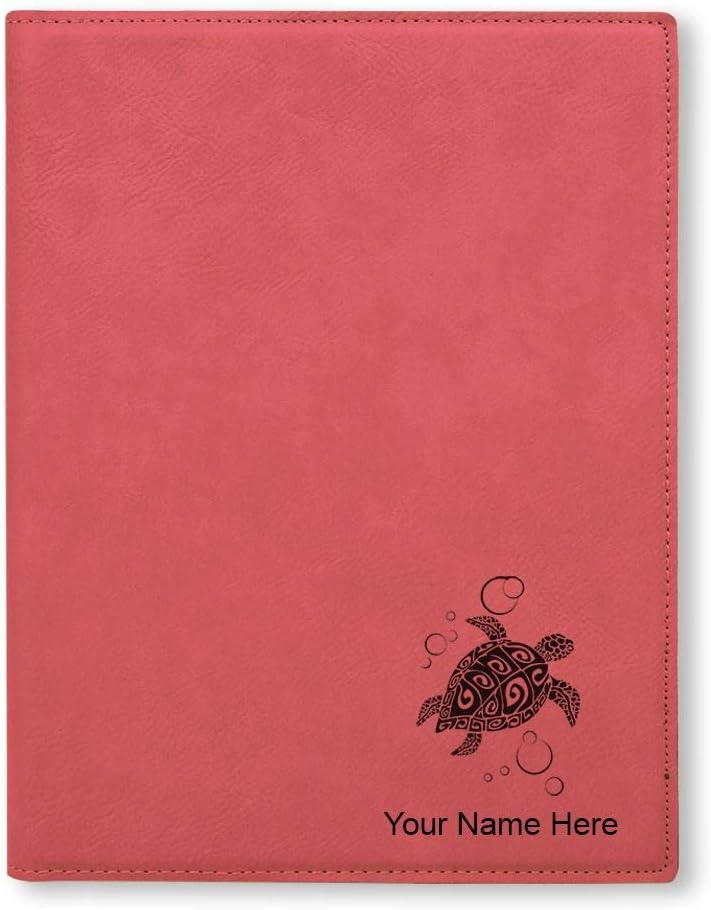 Large 9.5" X 12" Portfolio Notepad, Hawaiian Sea Turtle, Personalized Engraving Included (Teal)
