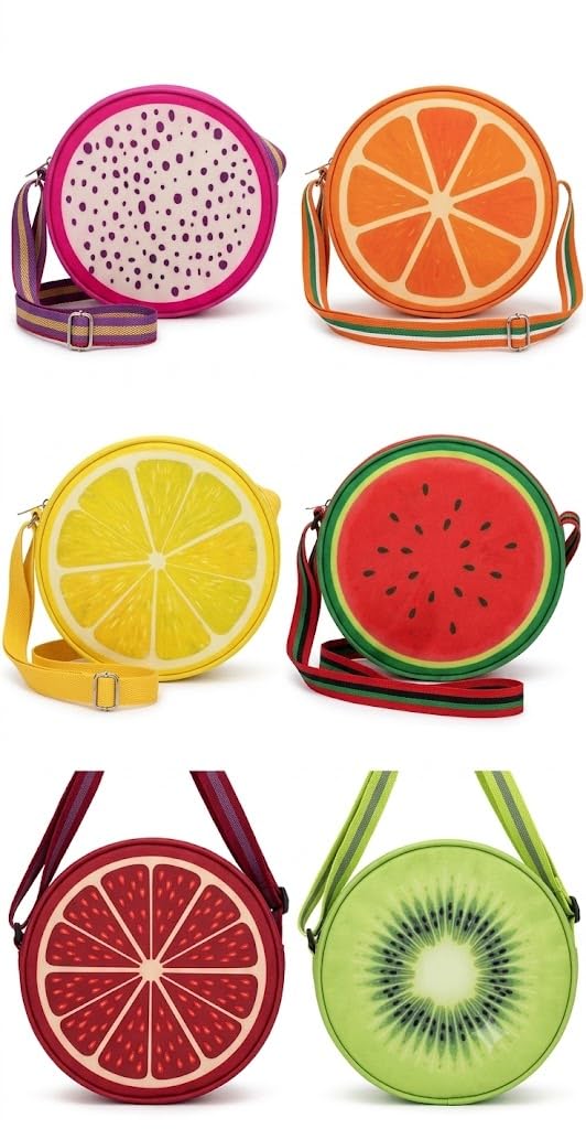 Cute Fruit Print Round Sling Bags for Kids | Single Zip Crossbody Bag | Lightweight Shoulder Bag | 11 x 11 Inch-image-43
