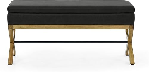 Miniatura 8 de Otomanas de almacenamiento acolchadas, taburete de dormitorio, taburete de cama tejido con patas de madera cruzadas, adecuado para sala de estar y