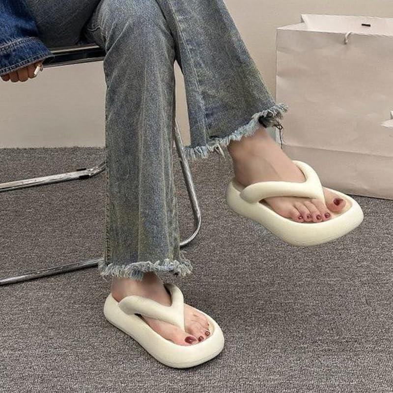 Thick Bottom Flip-flops Increase Height Outside Wear Non-slip Sandals Slippers Women's Summer Beach Shoes Seaside,White6-6.5（Less than one size）2