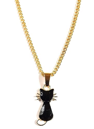 Black Cat Cute Enamel Pendant Necklace Chain Gold Plated Cable Link 18 Inch Gift Boxed For Halloween Cat Moms Feline Behaviourists