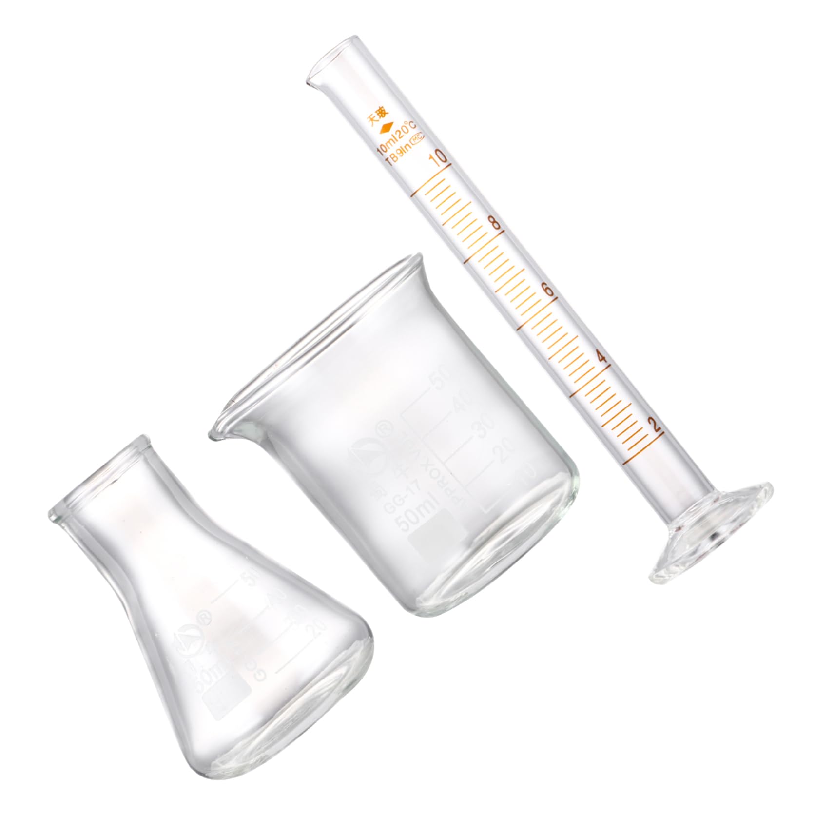 HAWILLOSCH Multi-Purpose 3pcs Beakers Conical Flask Graduated Cylinders Scales for Accurate Measurement