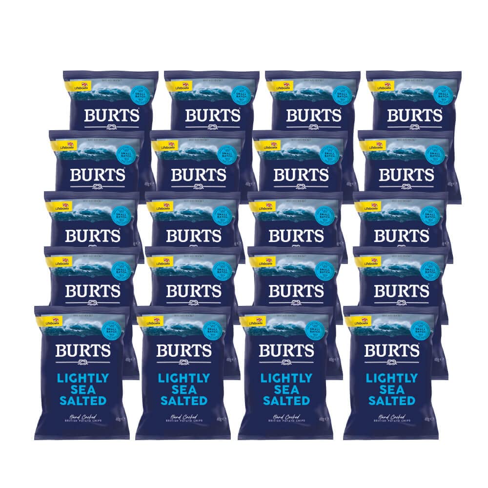 Burts Lightly Sea Salted Hand Cooked Chips - 20 x 40 g Multipack Crisps Box - Vegetarian Friendly, Gluten Free, Hydrogenated Fat Free, Lightly Salted Crisps