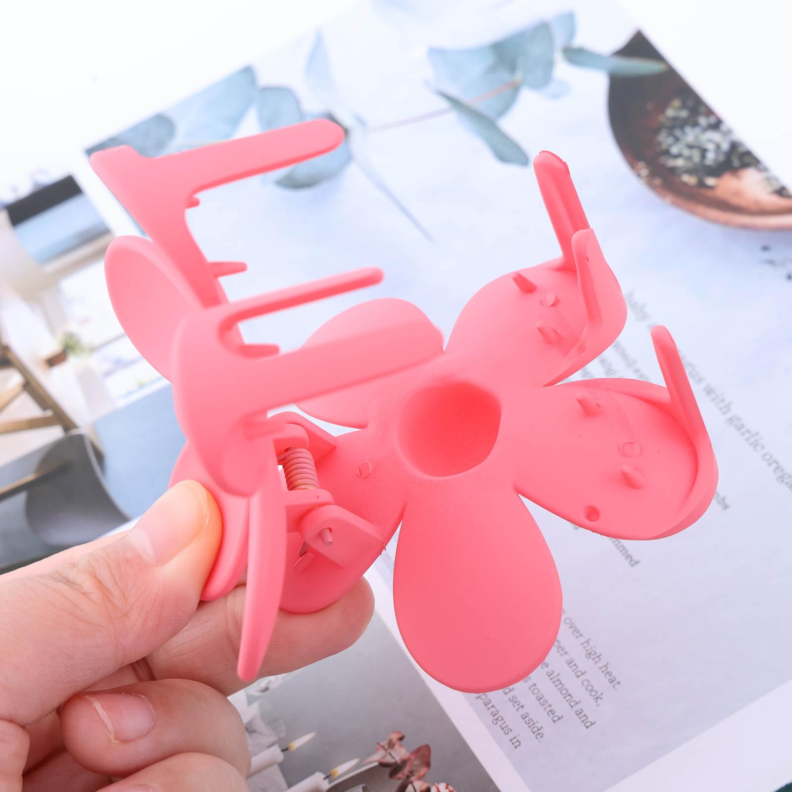Cybche Large Flower Hair Claw Clips Big Floral Hairclip Candy Acrylic Huge Claw Clip Cute Pink Flower Hair Headclip Matte Flower Hair Accessories for Women Headdress - Image 4