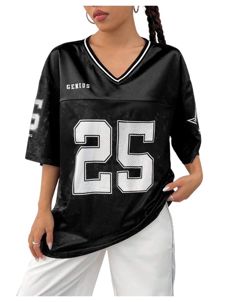 Women's Y2k Baggy T-Shirts V Neck Half Sleeve Sportswear Tees Jersey Top Streetwear