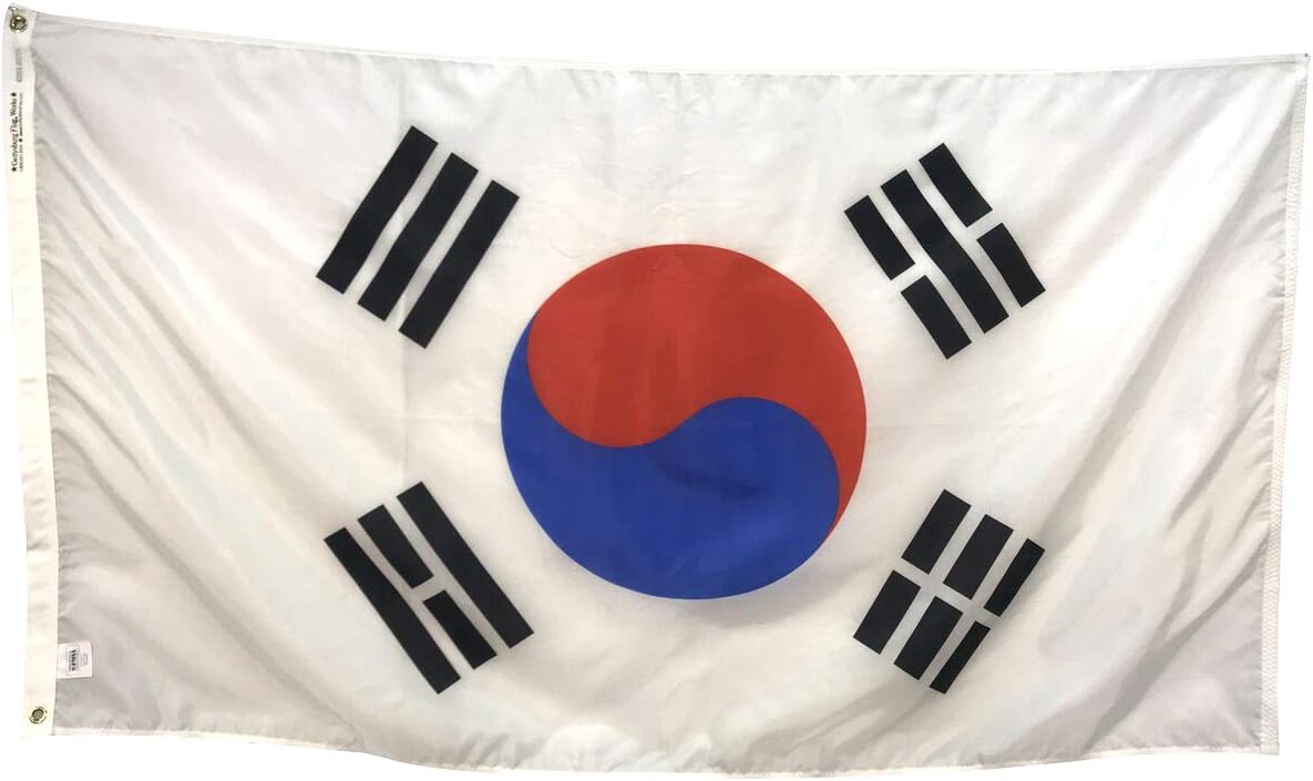 2x3' South Korea Flag, Durable and Fade Resistant All Weather Nylon, With Canvas Header and Brass Grommets, 4 Rows of Fly End Stitching, Made in USA
