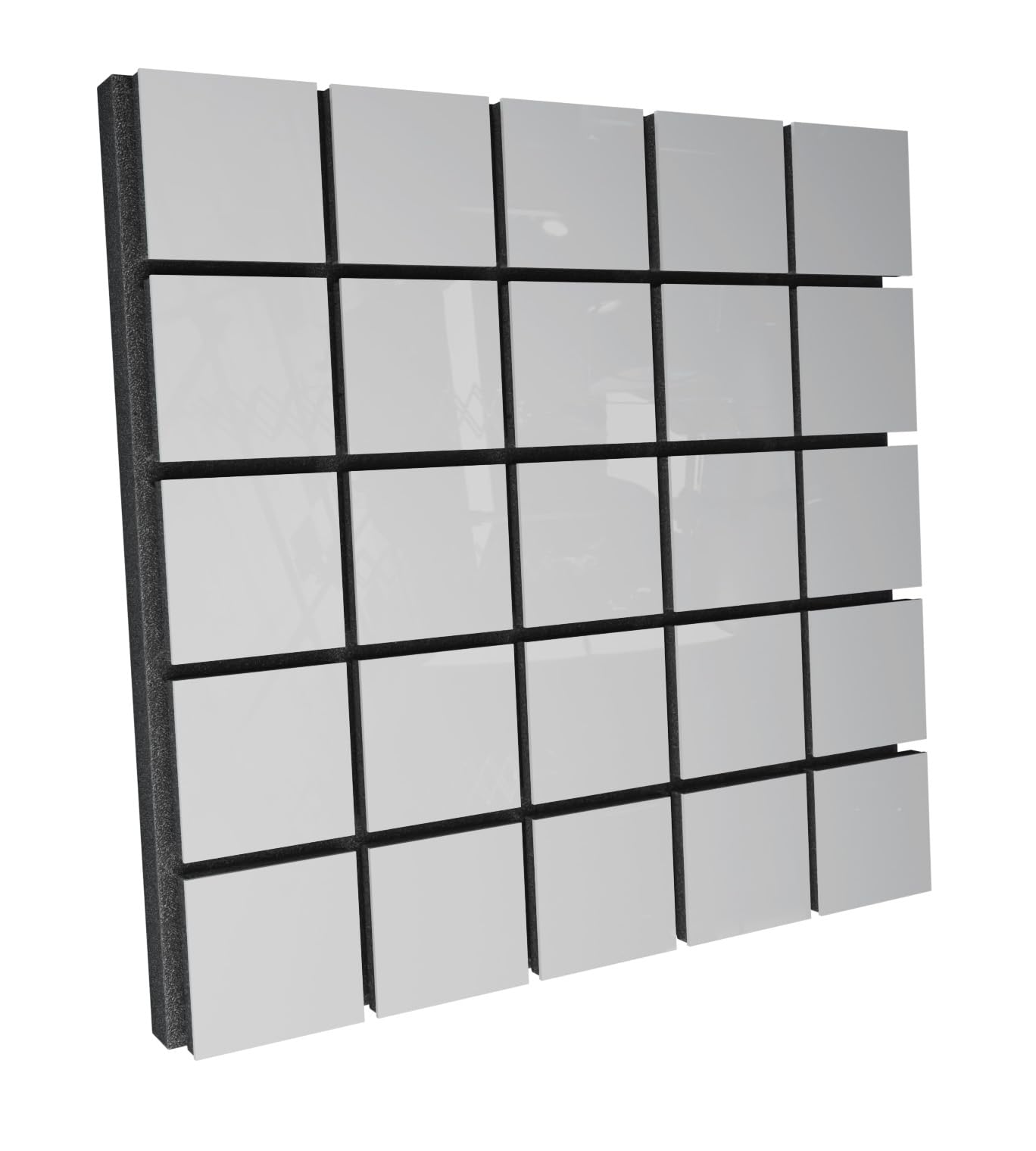 Panel akustyczny pochłaniający dyfuzję akustyczną | 50 x 50 x 5 cm | Absorpcja - rozpraszanie - odbicie - izolacja akustyczna | Kolorowe płytki: (x2 GRID, biały błyszczący plastik)