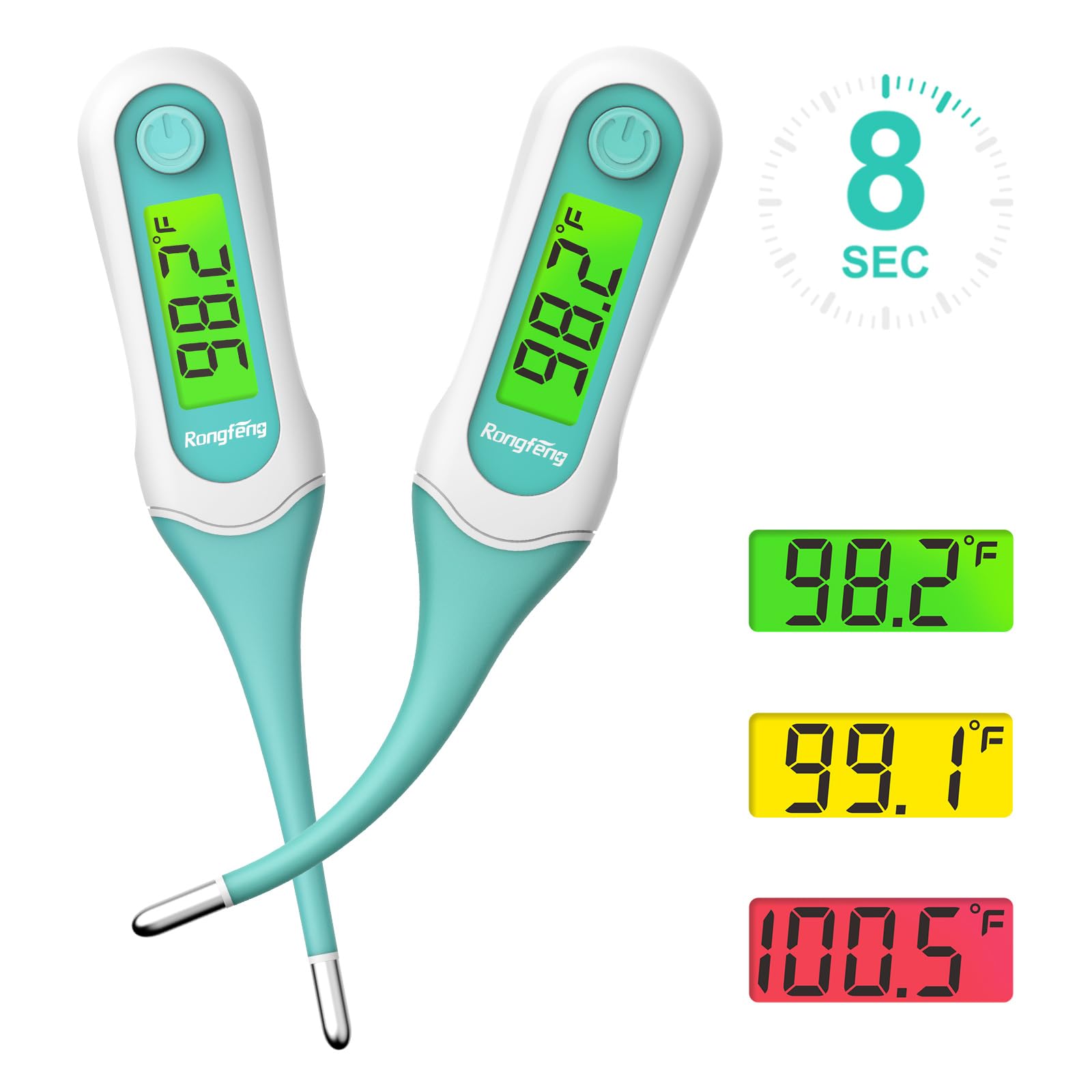 8s Fast Reading Thermometer for Adults and Kids, Accurate & Safe Digital Baby Thermometer with 3 Color Backlit and Fever Alarm for Oral, Rectal, Underarm FSA HSA Eligible