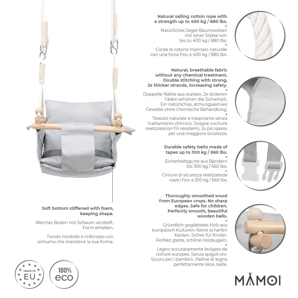 MAMOI® Altalena neonato per bambini, Altalene di legno da interno, Dondolo a porta da casa, Altalena design scandinavo a partire, Baby swing