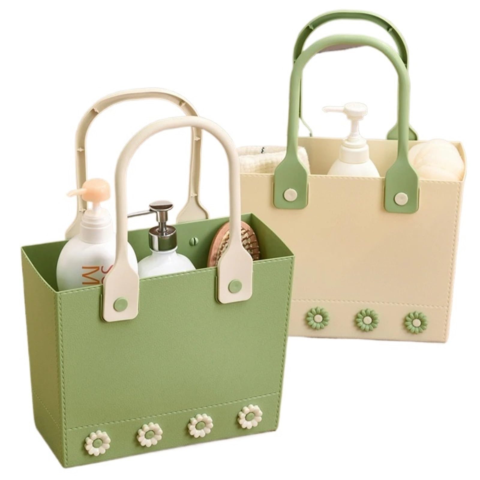 XVDRFSD Shower Caddy Portable Handheld Picnic Basket Outdoor Home Use Creative Soft Material Bottom Drain Shower Wash Bathroom Storage(Light Yellow)