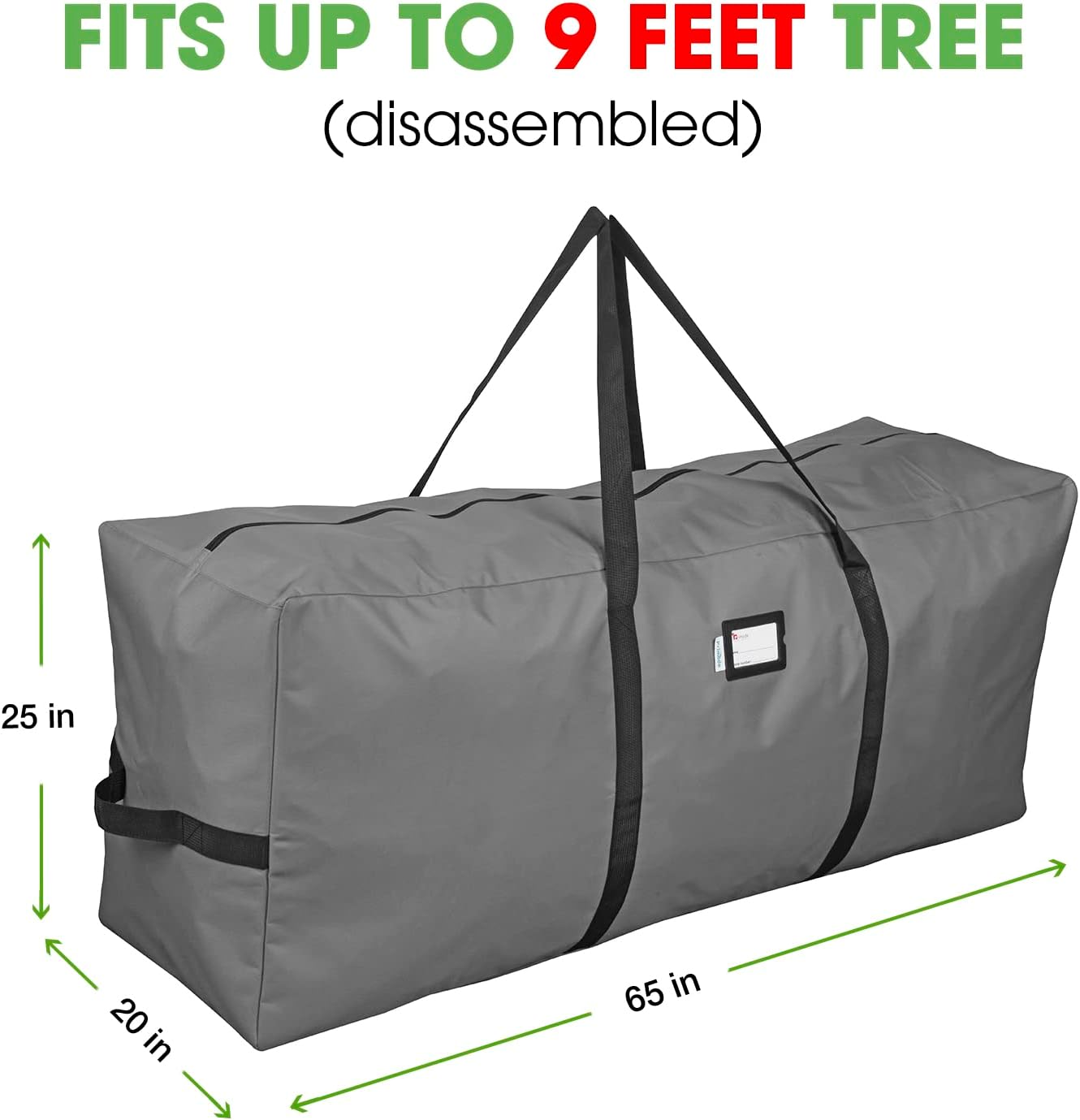 Primode Christmas Tree Storage Bag, Fits Up to 9 Ft. Tall Disassembled Tree, 25" Height X 20" Wide X 65" Long, Heavy Duty Storage Container, Constructed Of Durable 600D Oxford Material (Gray)