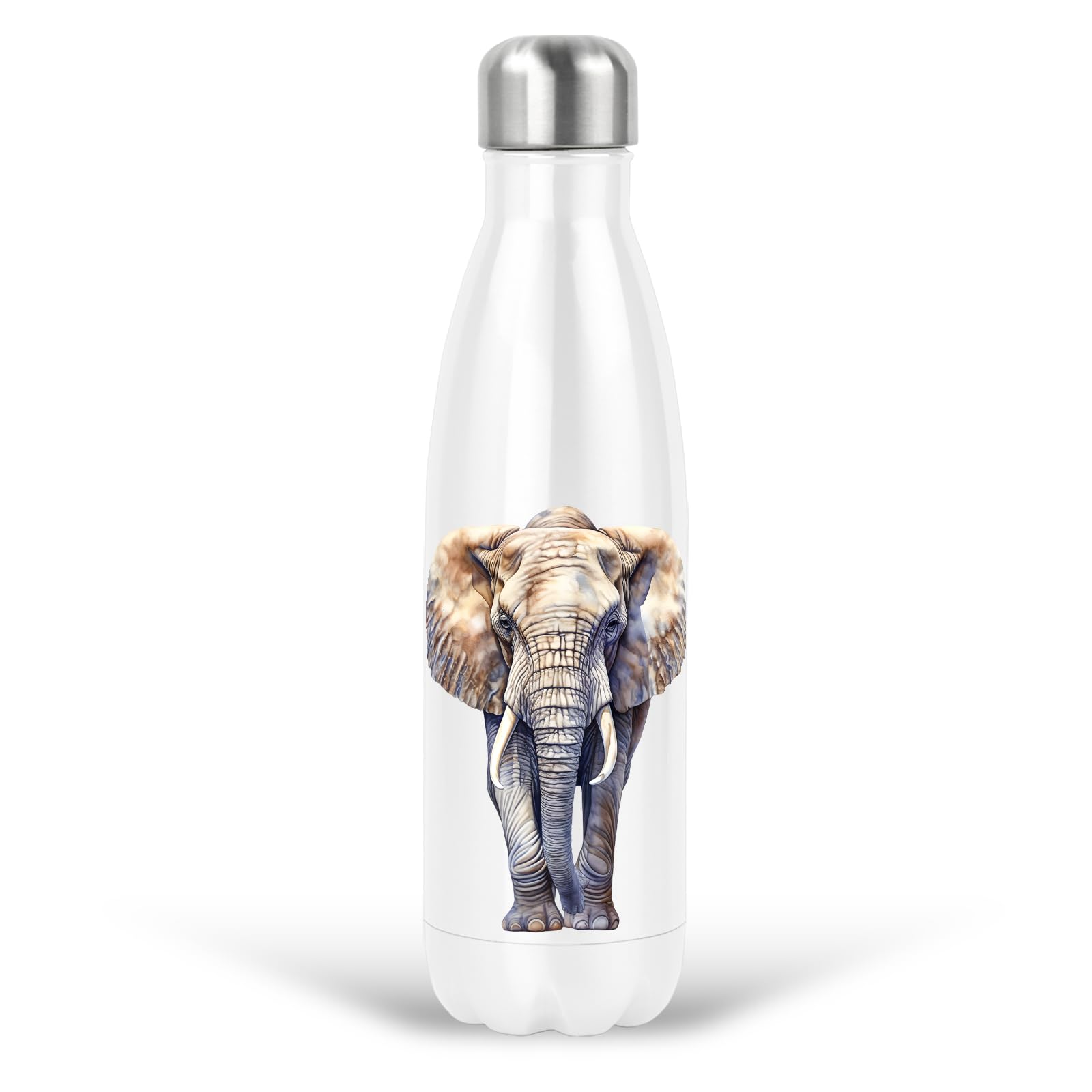 African Elephant Gift Water Bottle Stainless Steel Insulated Thermal Drink for Women, Double Wall, White, 17oz, 500ml (1)