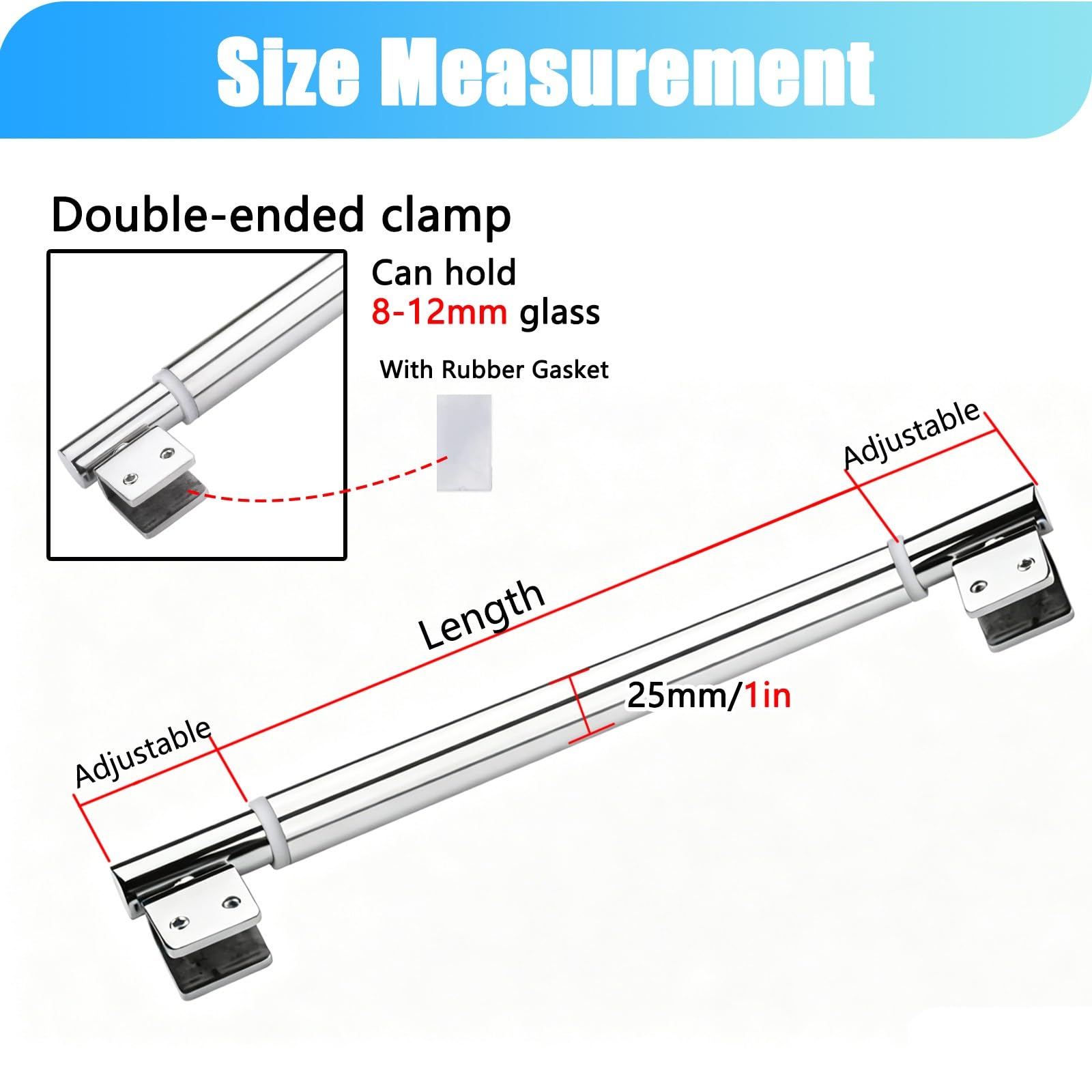 LZMZMQ Barra de Soporte de Vidrio Refuerzo para Panel De Vidrio De Ducha, Barra De Soporte para Puerta De Vidrio De Baño, Varilla De Soporte para Vidrio(1pcs,#C 80-100cm/31.5-39.3in)