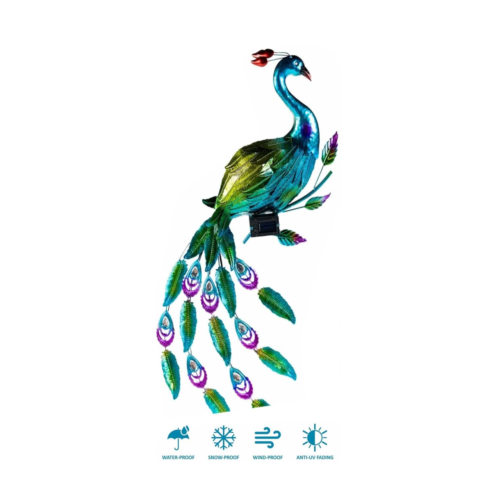 Kiswa collection Solar Powered Peacock Wall Light | LED Outdoor Garden Decorative Lights | Pathway Lighting Metal Wall Art | Stunning Solar Garden Ornaments