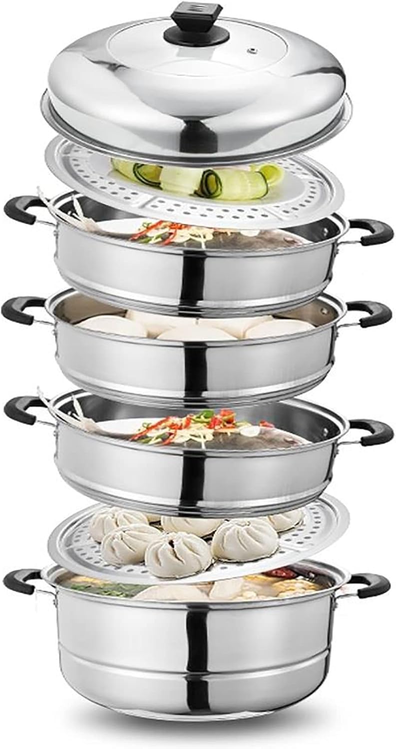 JFGCTYHXY Stainless steel steamer, 403 Stainless Steel, 3-Layer Composite Pot Bottom, for Steaming Buns, Fish, Seafood, Dumplings(32cm)