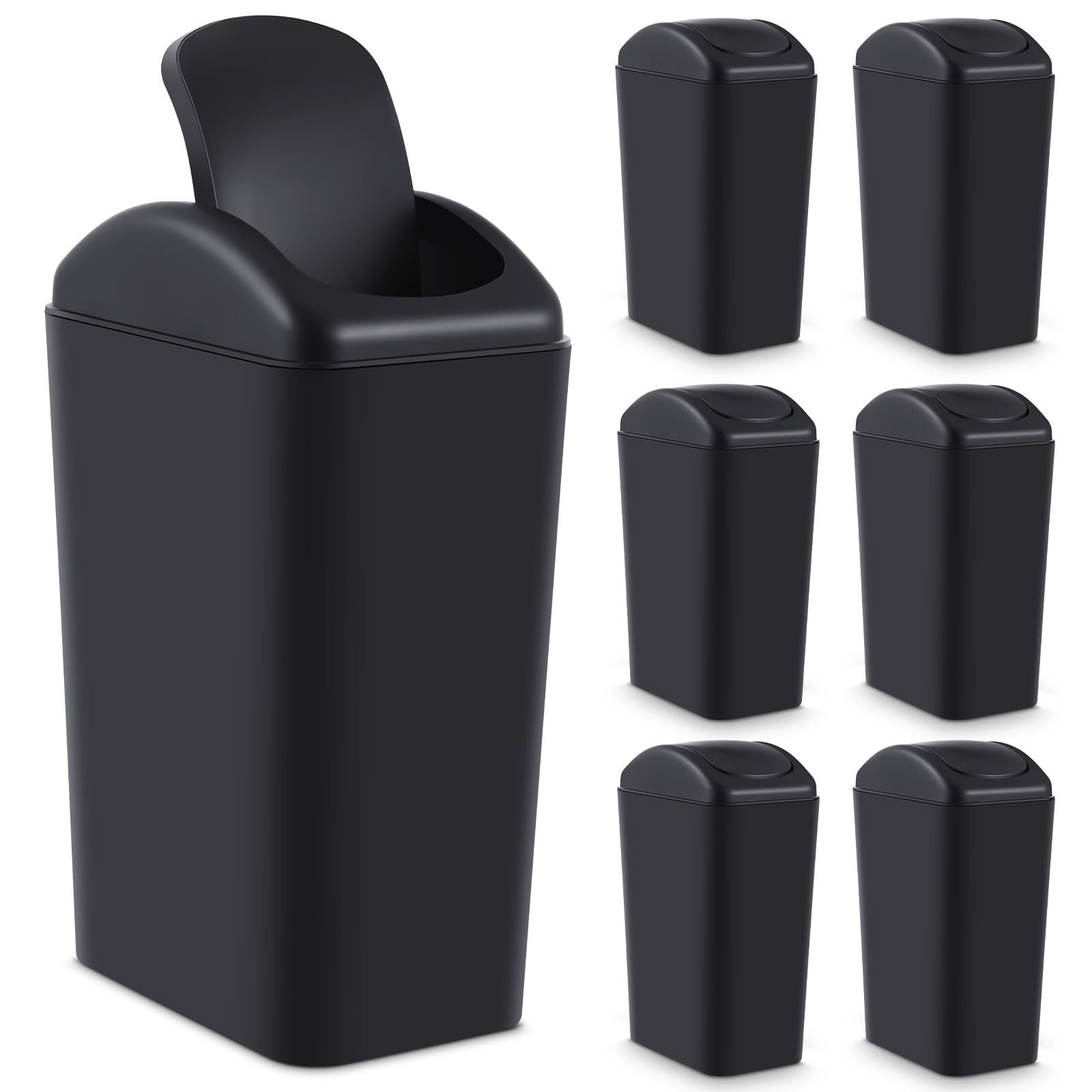 Hoolerry 6 Pcs 3 Gallon/12 Liter Small Trash Can Plastic Kitchen Garbage with Lid Small Trash Bin for Bathroom Office Bedroom Kitchen Waste Outdoor (Black)